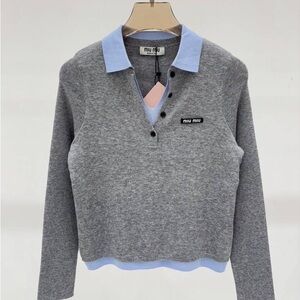 Miu Miu Gray and Blue Crew Neck Sweater